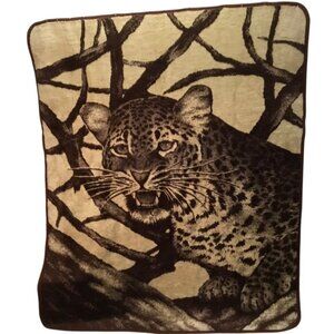 San Marcos Ryltex Mexico Reversible Blanket Cheetah Vintage Brown Cat Plush
